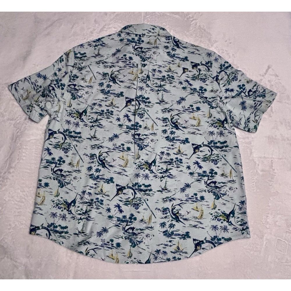 Chaps Shirt Mens Untucked Button-Down XXL 2X Short‎ Sleeve Blue Marlin Hawaiian